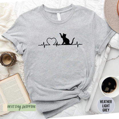 Cute Cat Shirt, Cat Heartbeat Shirt, Cat Lover Shirt, Cute Kitty Tee, Kitten T-shirt, Funny Cat Shirt, Funny Sarcastic Shirt, Women Shirt