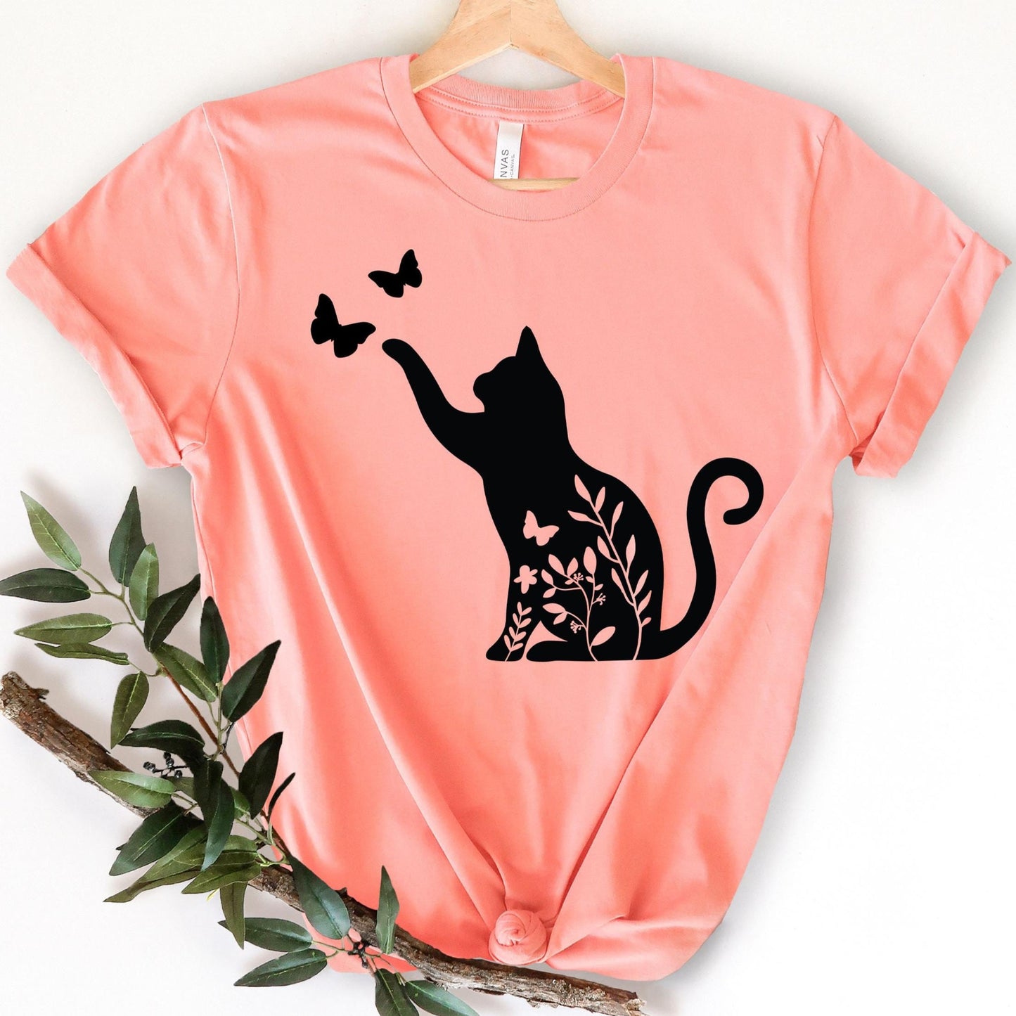 Flower Funny Cat Shirt | Butterfly Shirt | Cat Lover Gifts | Animal T Shirt | Cottagecore Shirt | Nature Shirt | Floral Shirt |Cat Lover Tee