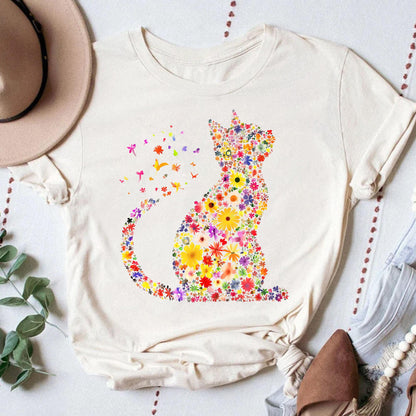 Cat Mom Shirt, Floral Kitty Graphic Tee, Feline Lover Gift