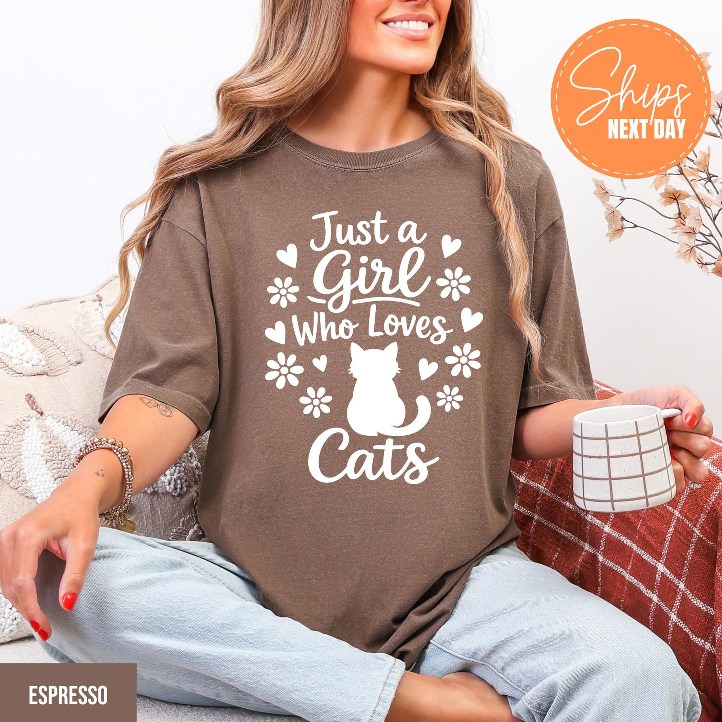 Just A Girl Who Loves Cats T-Shirt, Cat Mom Tee, Cute Cat Lover Gift For Women