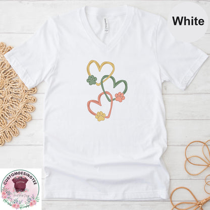 Pet Love Heart Art Vneck Shirt, Dog & Cat Paw Heart VNeck TShirt