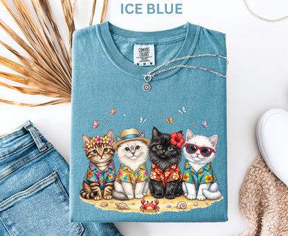 Comfort Colors Summer Cat Shirt Beach Cat Lover Shirt For Women Youth Kids Cute Cat Tee Vacation Tropical Cat Shirt