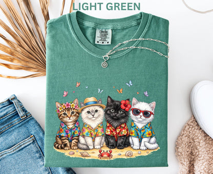 Comfort Colors Summer Cat Shirt Beach Cat Lover Shirt For Women Youth Kids Cute Cat Tee Vacation Tropical Cat Shirt