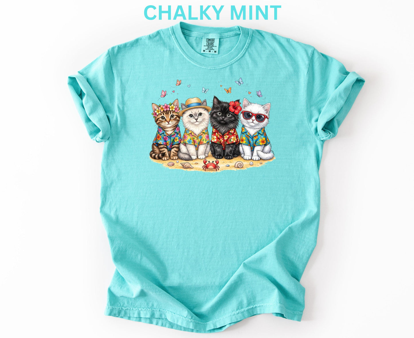 Comfort Colors Summer Cat Shirt Beach Cat Lover Shirt For Women Youth Kids Cute Cat Tee Vacation Tropical Cat Shirt