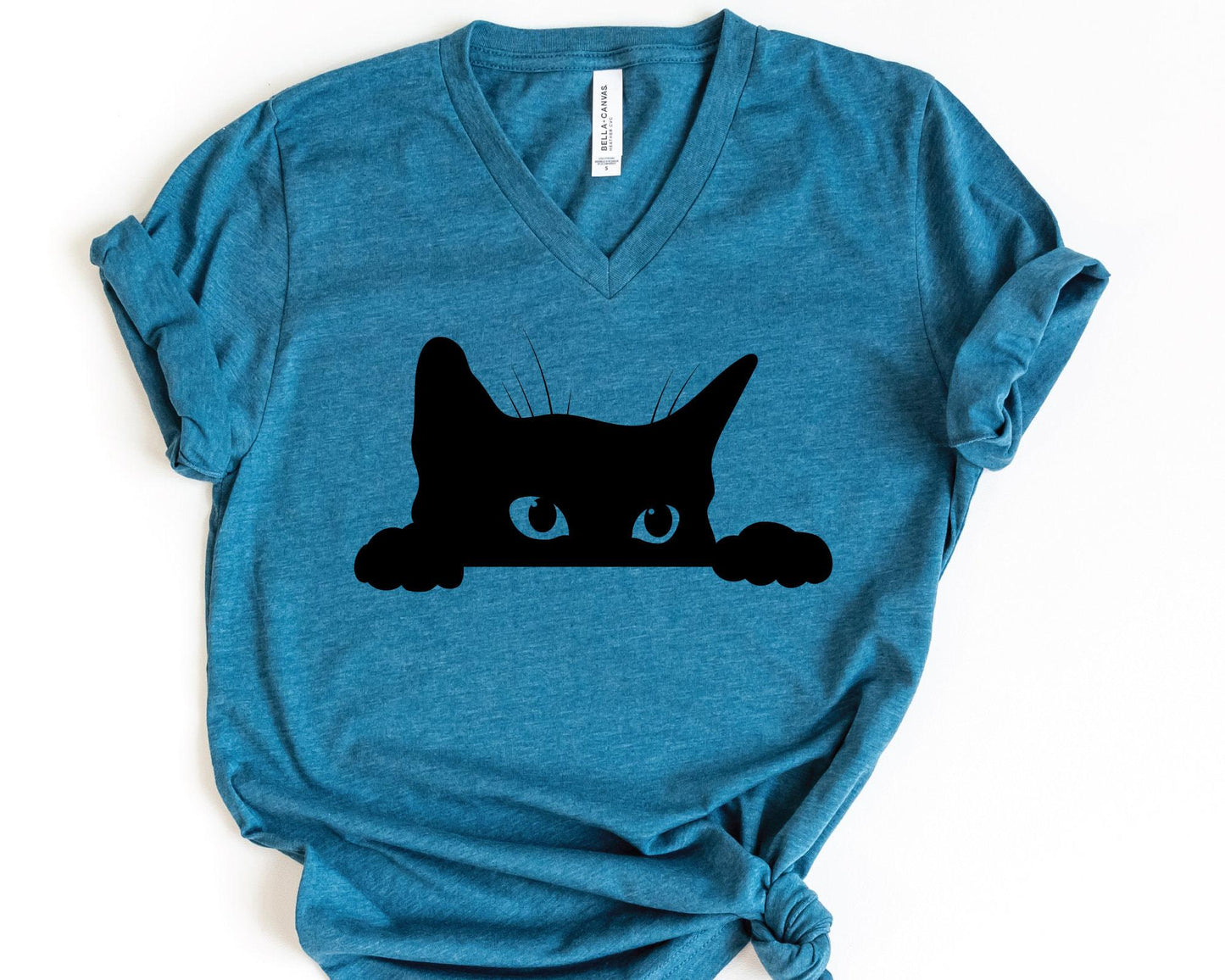 Cat Owner V-Neck Shirt: Black Kitty Design (Soft Cotton)