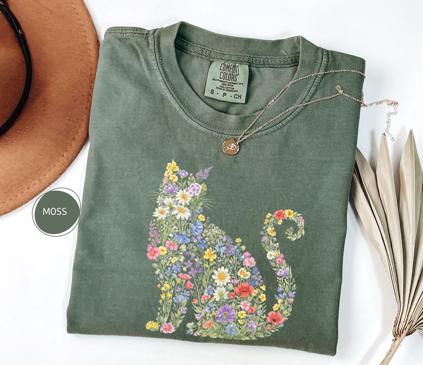 Comfort Colors Floral Cat Tee, Cat Mom Gift, Animal Lover Shirt