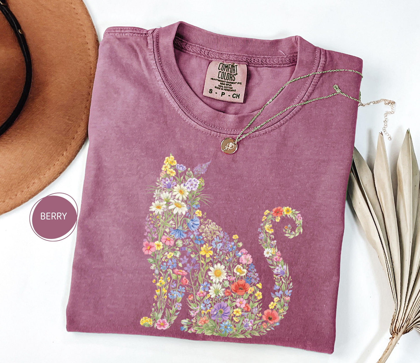 Comfort Colors Floral Cat Tee, Cat Mom Gift, Animal Lover Shirt