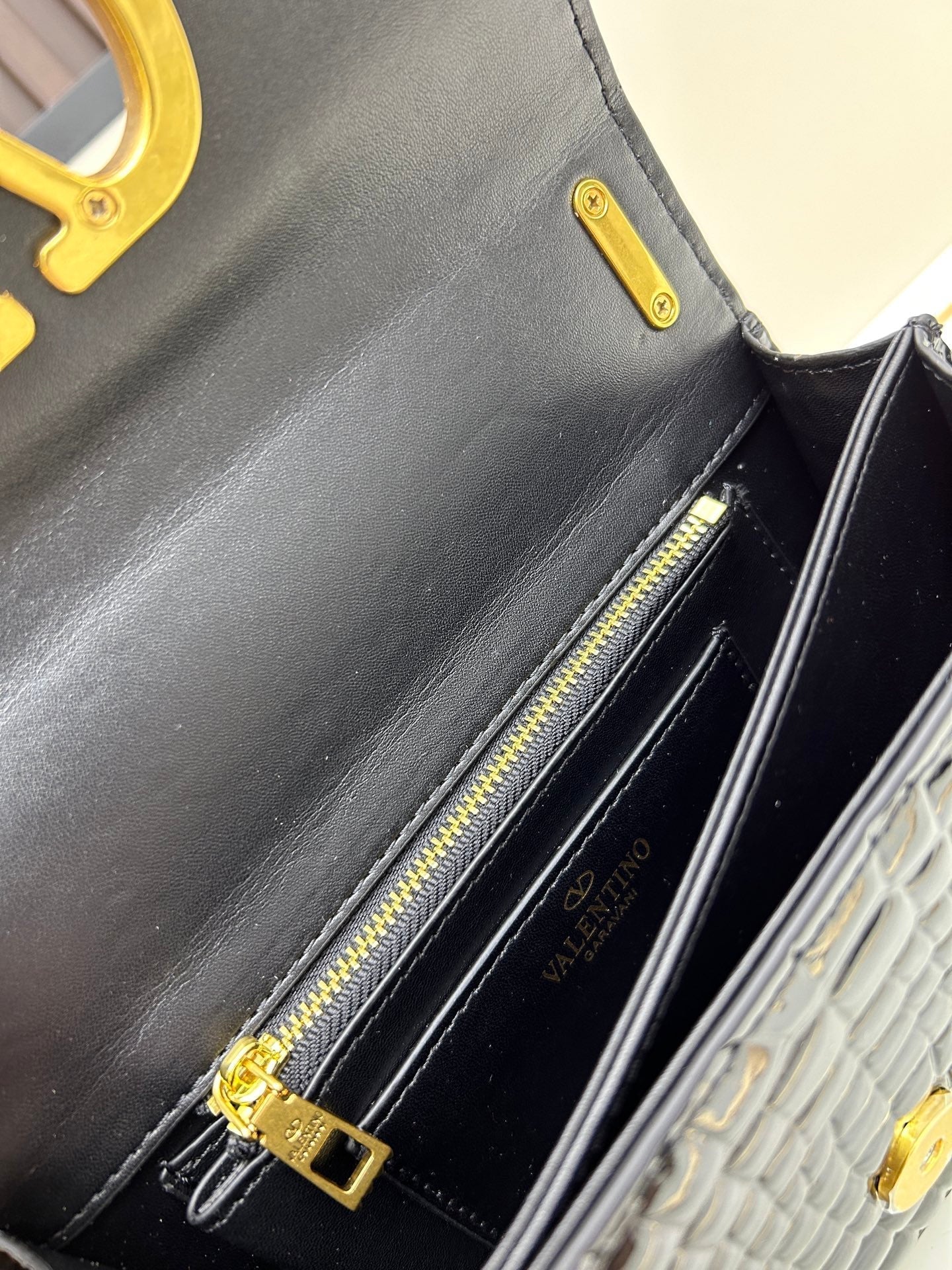 Valentino Vain Small Shoulder Bag Black Embossed Leather Pattern
