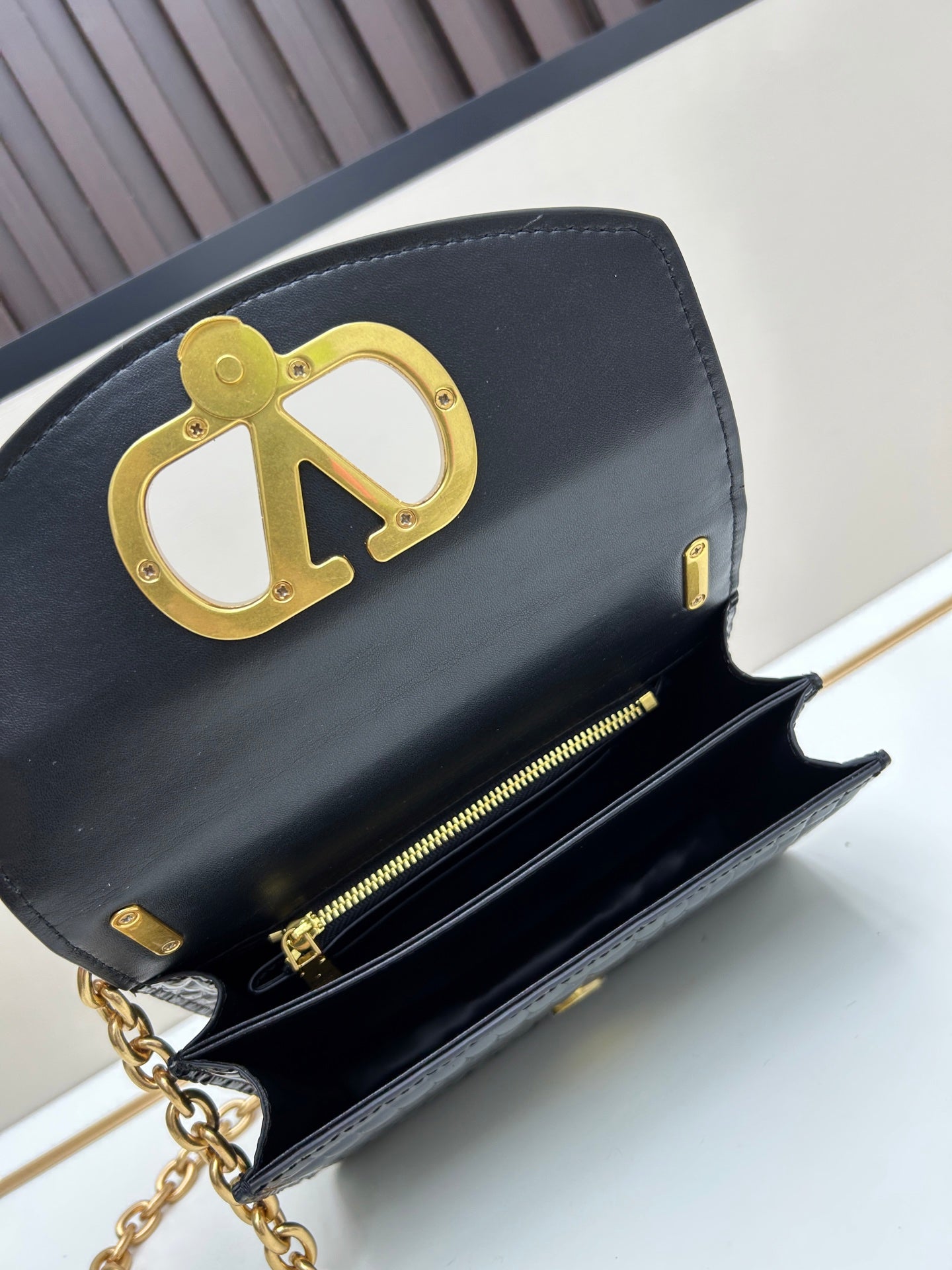 Valentino Vain Small Shoulder Bag Black Embossed Leather Pattern