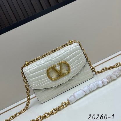 Valentino Vain Small Shoulder Bag White Embossed Leather Pattern