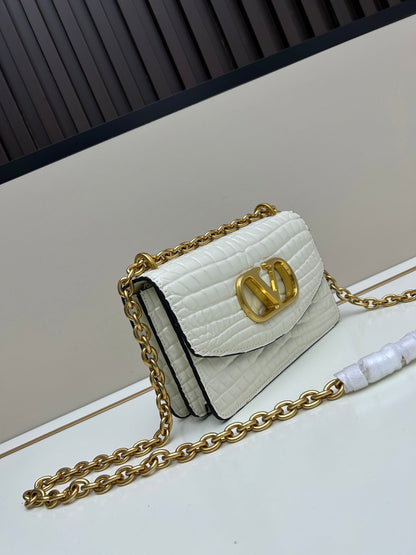 Valentino Vain Small Shoulder Bag White Embossed Leather Pattern