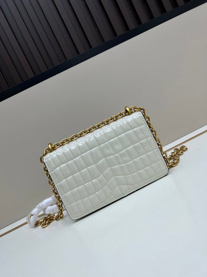 Valentino Vain Small Shoulder Bag White Embossed Leather Pattern