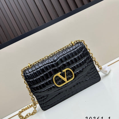 Valentino Vain Shoulder Bag Black Embossed Leather Pattern