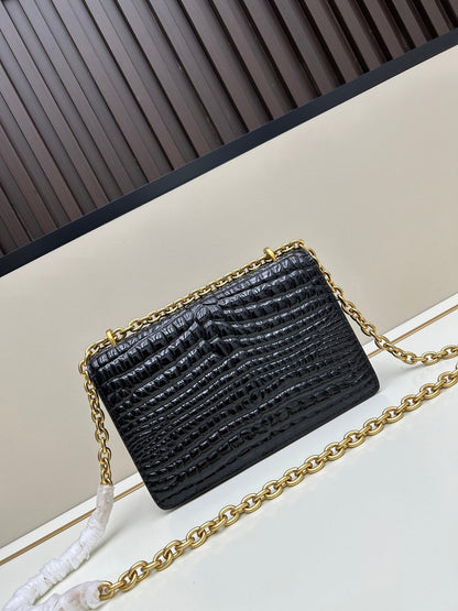 Valentino Vain Shoulder Bag Black Embossed Leather Pattern