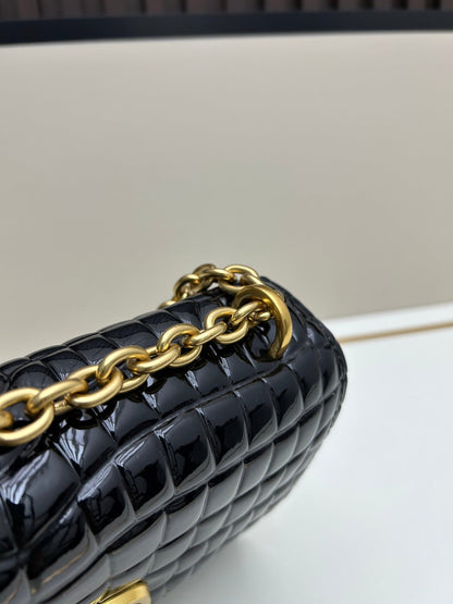 Valentino Vain Shoulder Bag Black Embossed Leather Pattern