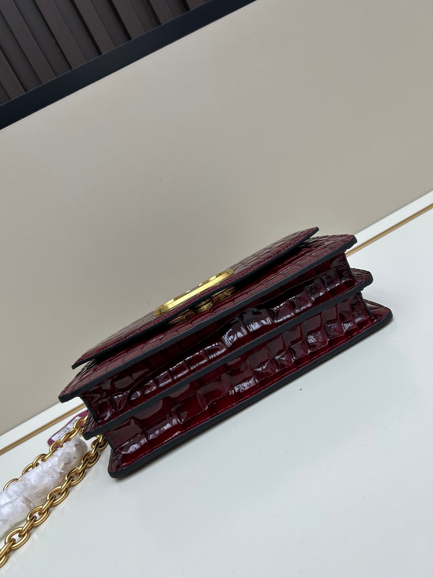Valentino Vain Shoulder Bag Burgundy Embossed Leather Pattern