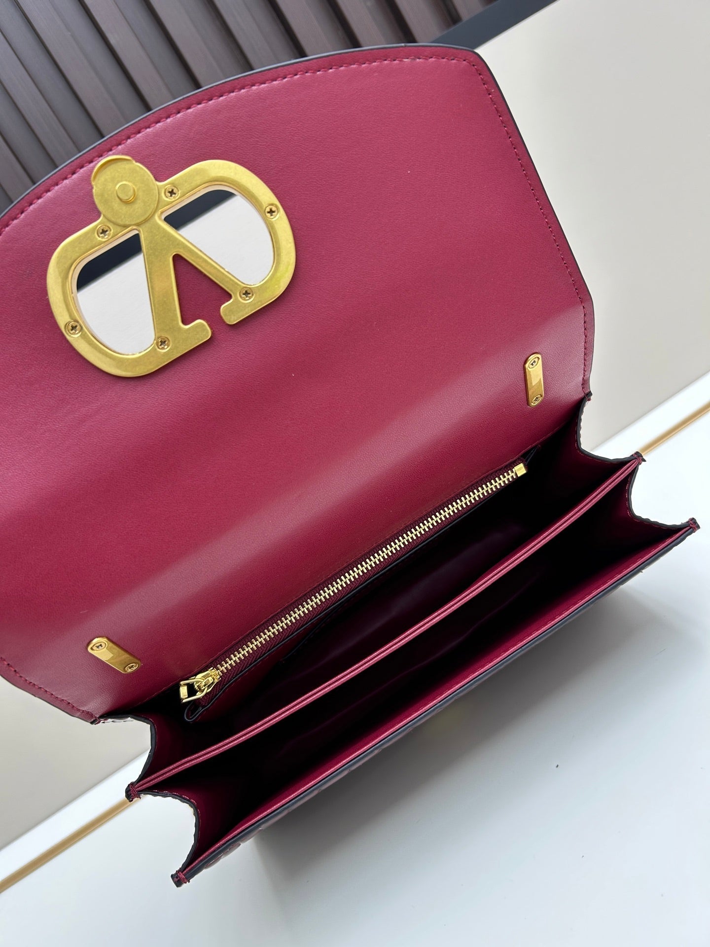 Valentino Vain Shoulder Bag Burgundy Embossed Leather Pattern