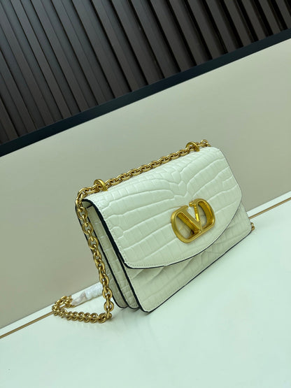 Valentino Vain Shoulder Bag White Embossed Leather Pattern