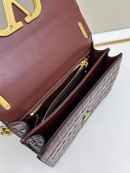 Valentino Vain Shoulder Small Bag Burgundy Embossed Leather Pattern
