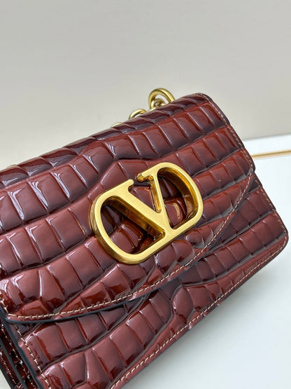 Valentino Vain Shoulder Small Bag Burgundy Embossed Leather Pattern