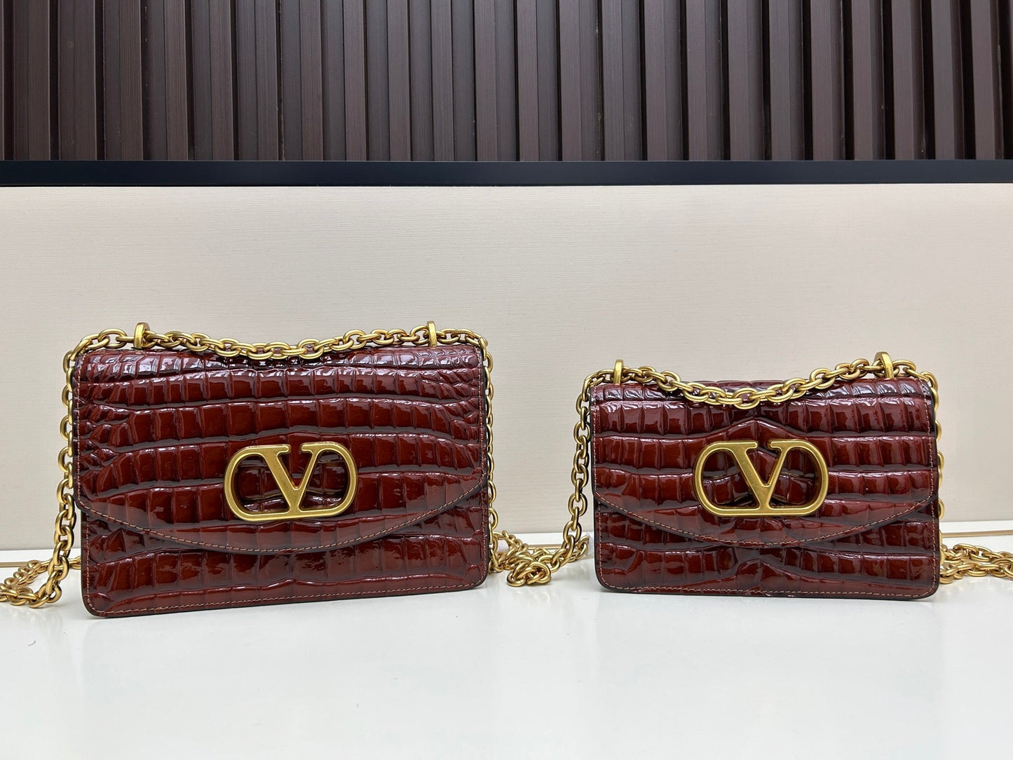 Valentino Vain Shoulder Small Bag Burgundy Embossed Leather Pattern