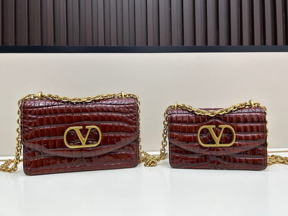 Valentino Vain Shoulder Small Bag Burgundy Embossed Leather Pattern